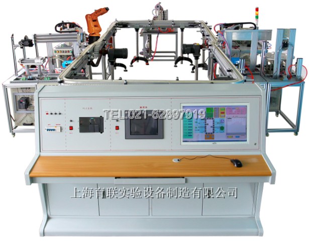 機(jī)電一體化柔性生產(chǎn)線綜合實(shí)訓(xùn)系統(tǒng)，五個分系統(tǒng)構(gòu)成即：數(shù)字化設(shè)計分系統(tǒng)、模擬加工制造分系統(tǒng)、檢測裝配分系統(tǒng)、生產(chǎn)物分流系統(tǒng)和信息管理分系統(tǒng)。它應(yīng)包含供料單元，操作手單元，搬運(yùn)單元，加工單元，搬運(yùn)單元，圖像檢測單元，機(jī)器人單元，安裝單元，提取單元，分類存儲單元，環(huán)形輸送單元，總控平臺等多個單元模塊